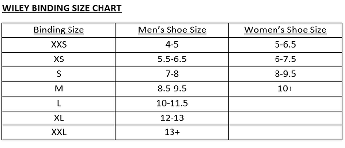 whileys waterski size chart